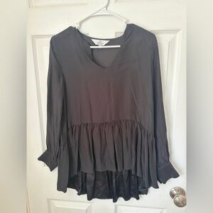 Laroque Black Long-Sleeve Ruffle Hem Women's Top